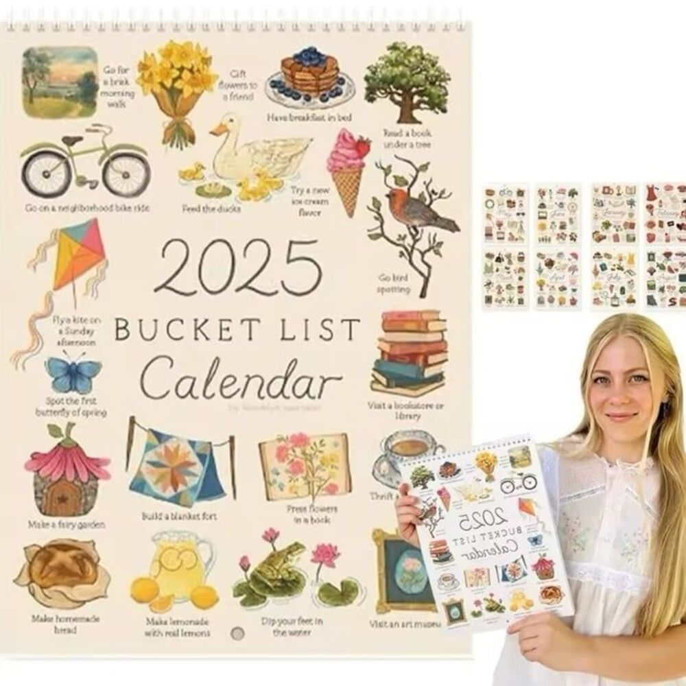 abigail&bleu Bucket List Calendar Large Double Spiral Wire-Binding Wall Calendar